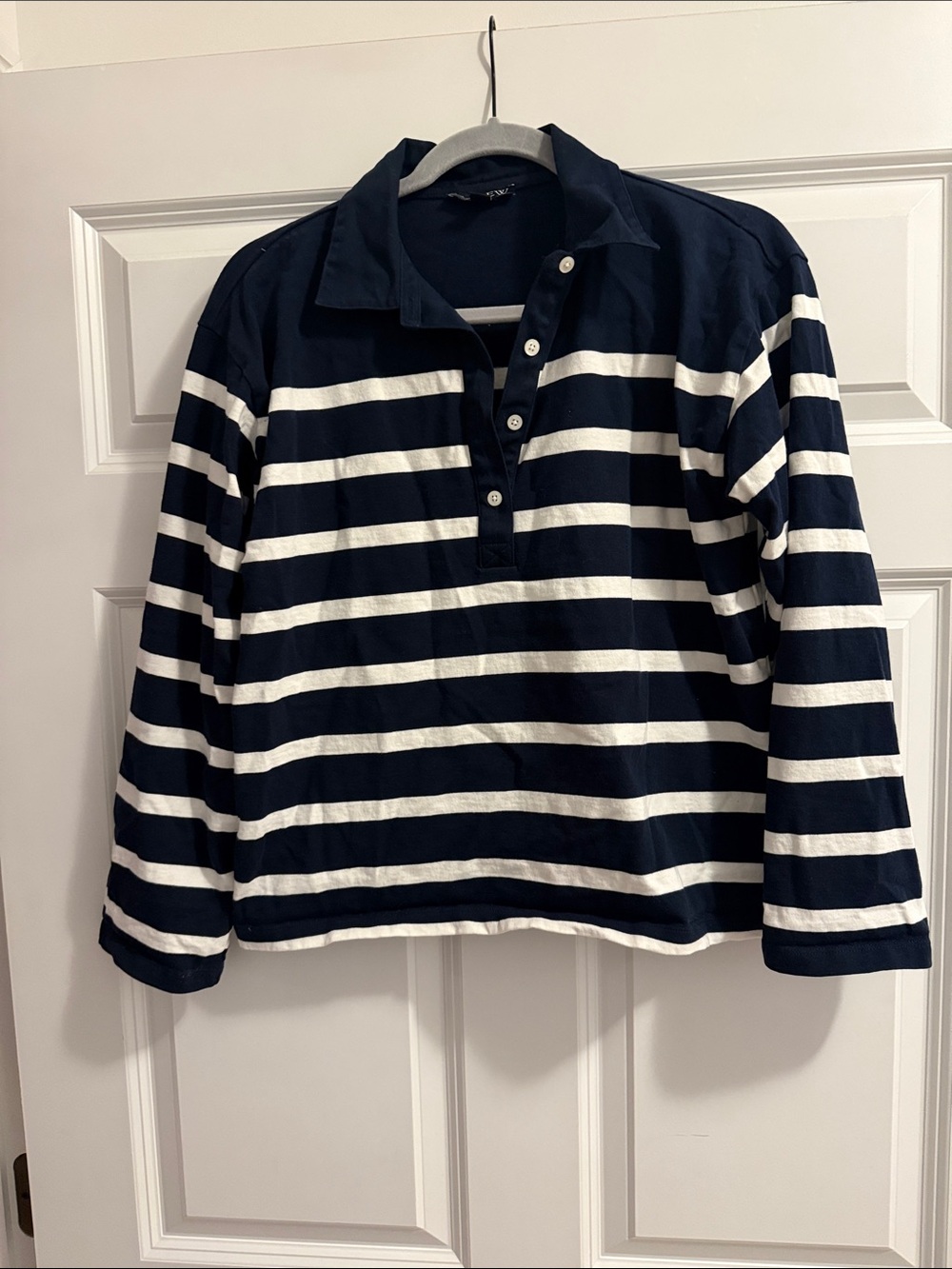 J. Crew Navy and White Striped Button-Front Kids Top
